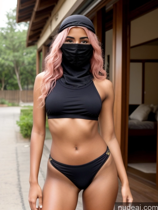 ai nude image of woman with pink hair wearing a black mask and bikini pics of Veranda No Panties? Small Tits 18 Sexy Face Pink Hair Indian Street Niqab Tank Top Dark Skin Oiled Body