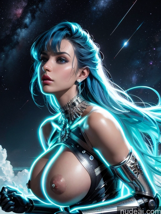 related ai porn images free for Blue Hair Bangs Cyborg Jewelry Stargazing Skinny Detailed Diamond Jewelry Knight Huge Boobs Neon Lights Clothes: Blue Bending Over Side View