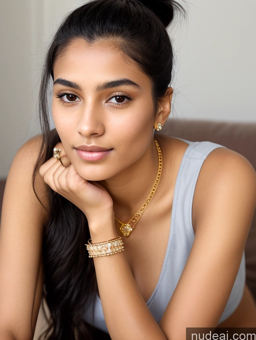 ai nude image of arafed woman with a necklace and bracelet sitting on a couch pics of Sorority Small Tits 18 Black Hair Indian Tunic Diamond Jewelry Gold Jewelry Jewelry Detailed Simple Skin Detail (beta) Ponytail