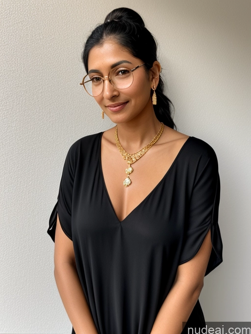 ai nude image of there is a woman wearing glasses and a black top posing for a picture pics of Milf Small Tits 18 Black Hair Ponytail Indian Skin Detail (beta) Tunic Diamond Jewelry Gold Jewelry Jewelry Detailed Simple Thin Round Glasses