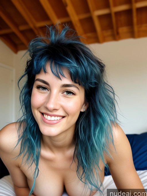 related ai porn images free for Woman One Beautiful Skinny Perfect Body 18 Happy Blue Hair Messy French Bedroom Close-up View Leather