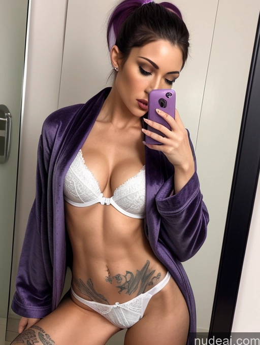 related ai porn images free for Woman One Skinny Short 20s Seductive Pouting Lips Mirror Selfie Bathroom Front View Detailed Sexy Face Small Tits Tattoos Abs Purple Hair Ponytail British Bathrobe Bra Thong Fairer Skin