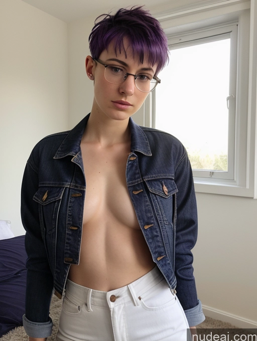 related ai porn images free for Woman Small Tits Glasses Skinny Small Ass Short Fairer Skin 18 Serious Purple Hair Pixie Jewish Bedroom Crop Top Jeans Jacket