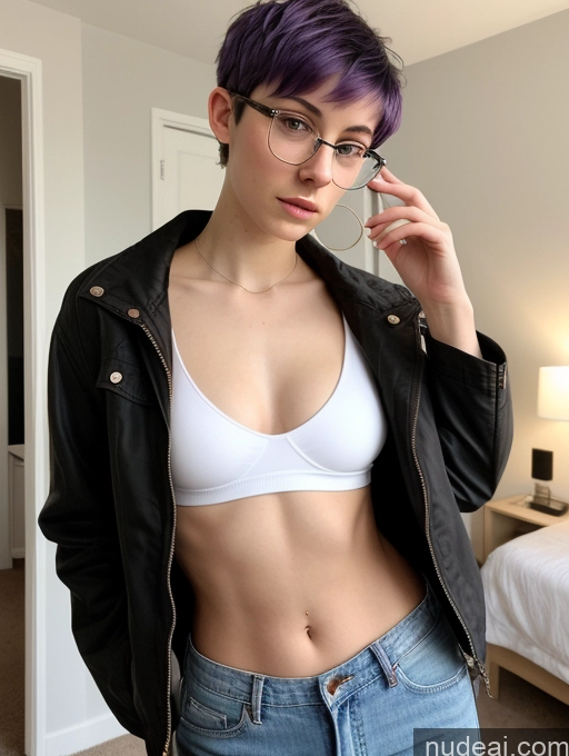 related ai porn images free for Woman Small Tits Glasses Skinny Small Ass Short Fairer Skin 18 Serious Purple Hair Pixie Jewish Bedroom Crop Top Jeans Jacket