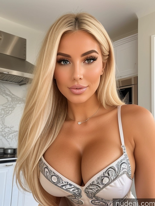 related ai porn images free for Bimbo Busty Perfect Boobs Beautiful Small Ass Skinny Tanned Skin 20s Serious Blonde French Surrealist Kitchen Close-up View Squatting Dress