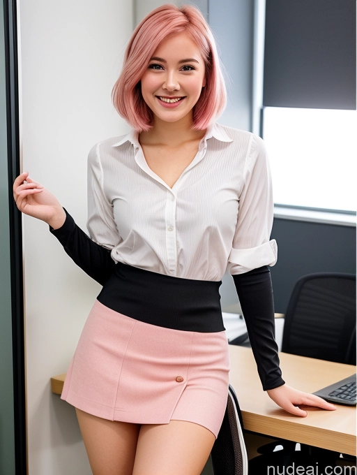 related ai porn images free for 18 Happy Pink Hair Bobcut French Mini Skirt Thigh Socks Office Blouse