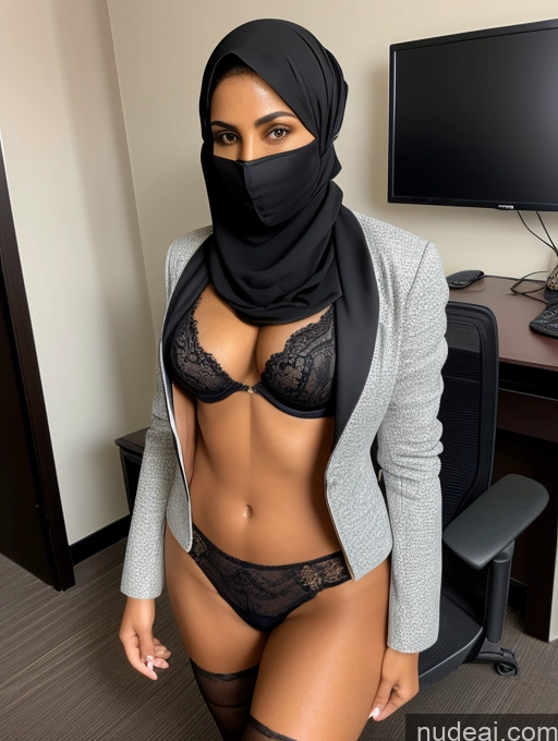 related ai porn images free for Two Milf Perfect Body Perfect Boobs Thick Beautiful Dark Skin Sexy Face Arabic Office Bra Jacket Niqab Stylish Suit Professor Detailed Partially Nude