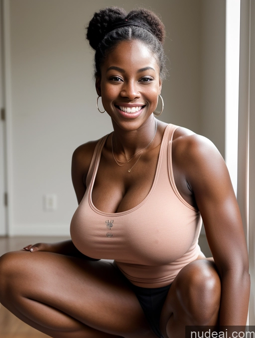 related ai porn images free for Woman Huge Boobs Skinny Happy Laughing Black Hair Hair Bun Black Dark Skin Busty Tank Top Squatting