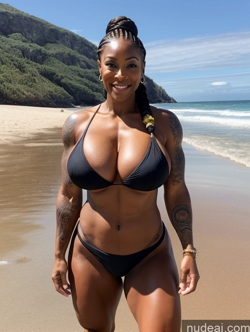 ai nude image of arafed woman in a bikini standing on a beach next to the ocean pics of Bodybuilder Tattoos Muscular Big Ass Abs Thick Big Hips Short Dark Skin 80s Braided Beach Nude Pirate Huge Boobs Busty