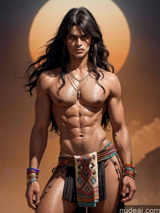 ai nude image of arafed man in native clothing standing in front of a sunset pics of Tribal Native American Tanned Skin Fr4z3tt4 Art By Boris Vallejo Boris Vallejo Art Style Bangs Jewelry Serious Sad Thong Long Skirt Mexico City Model