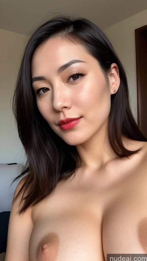 ai nude image of arafed asian woman with big breast showing off her big tits pics of Woman One Huge Boobs Beautiful Lipstick Fairer Skin 30s Black Hair Bobcut Japanese Close-up View Skin Detail (beta)