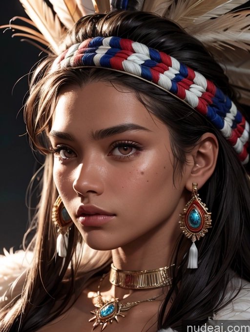 Model Beautiful 20s Skin Detail (beta) Close-up View Bright Lighting Detailed Native American Tanned Skin Tribal Jewelry Sad KendalJenner, Ohwx, Ohwx Womm Fr4z3tt4