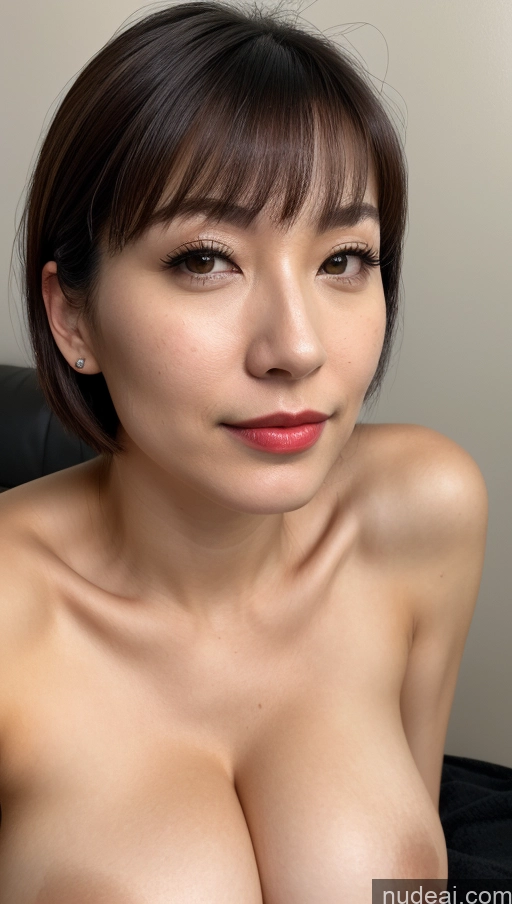 ai nude image of arafed asian woman with big breast posing for a picture pics of Woman One Huge Boobs Beautiful Lipstick Fairer Skin 30s Black Hair Bobcut Japanese Skin Detail (beta) Close-up View