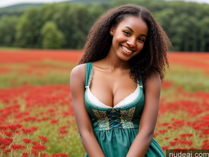 ai nude image of there is a woman in a green dress standing in a field of flowers pics of Skinny Busty Pubic Hair Sorority Two 18 Happy African Meadow Dirndl