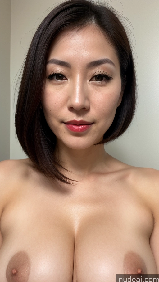 ai nude image of arafed asian woman with a very large breast posing for a picture pics of Woman One Beautiful Lipstick Fairer Skin Black Hair Japanese Bobcut Huge Boobs 30s Close-up View Skin Detail (beta)