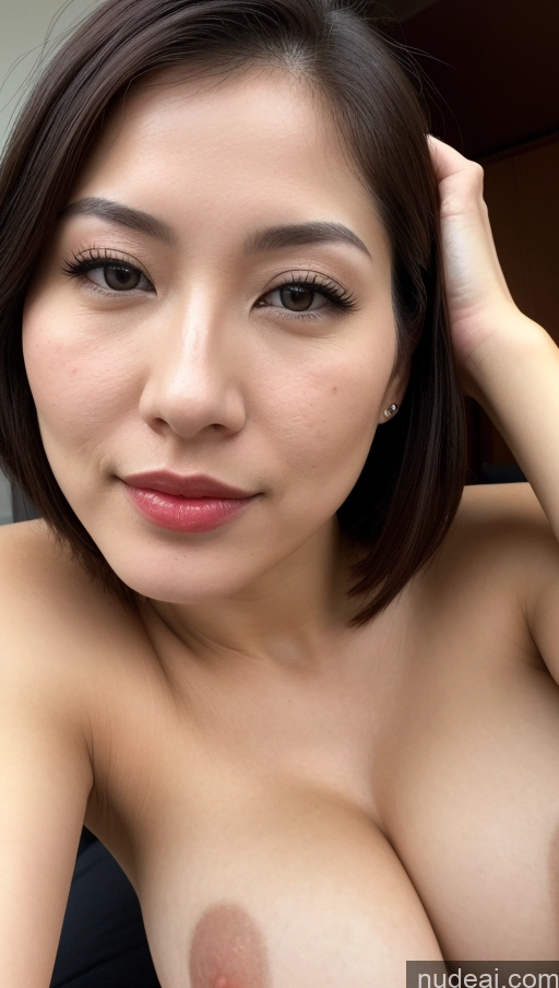 ai nude image of arafed asian woman with big breast posing for a picture pics of Woman One Beautiful Lipstick Fairer Skin 30s Black Hair Skin Detail (beta) Close-up View Huge Boobs Japanese Bobcut