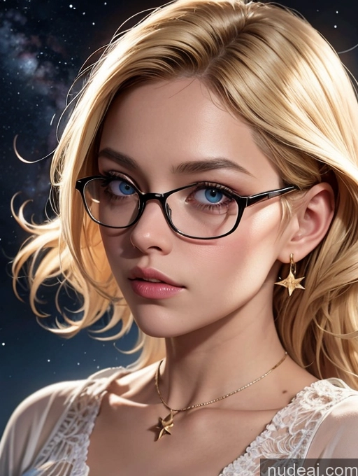 ai nude image of a close up of a woman wearing glasses and a necklace pics of Woman One Small Tits Short Blonde Long Hair German Thick Chubby Glasses Blouse Stargazing