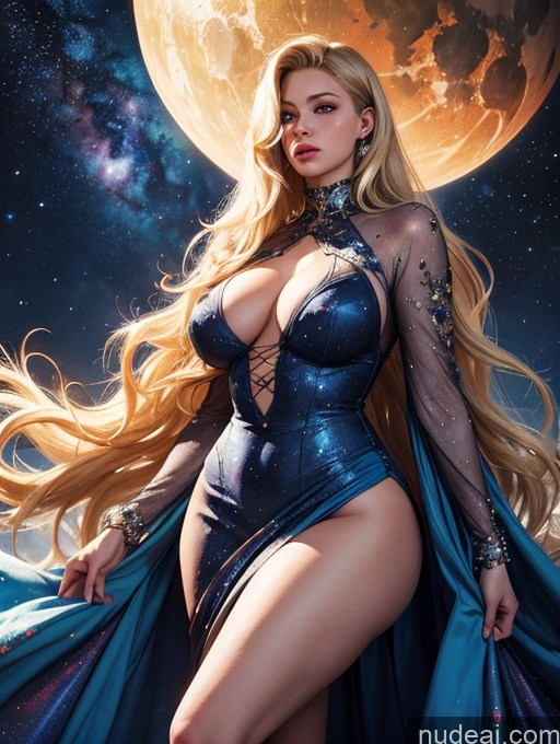 related ai porn images free for Woman One Blonde Long Hair German Chubby Stargazing Dress Front View Thick Big Hips