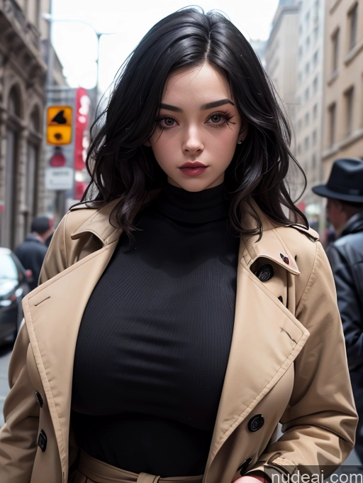 related ai porn images free for Huge Boobs Black Hair Long Hair Street Close-up View 18 Goth Jacket Blouse Sweater Trench Coat