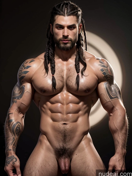 ai nude image of a close up of a man with dreads and a tattoo on his chest pics of Bodybuilder Tattoos Muscular Thick Big Hips Tall Pubic Hair Dark Skin 80s Braided Native American Nude Western