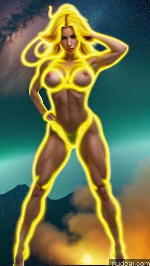 related ai porn images free for Bodybuilder Several Busty Muscular Abs Dynamic View Surrealist Neon Lights Clothes: Yellow Powering Up Super Saiyan