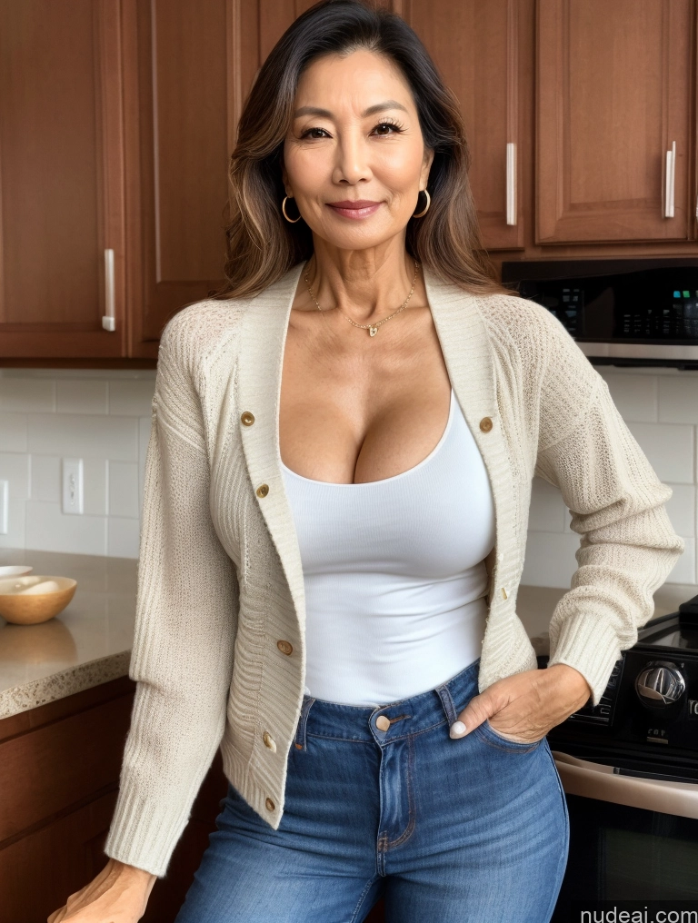 related ai porn images free for Milf Perfect Boobs Beautiful Perfect Body 60s Korean Kitchen Jacket Jeans Shirt Stylish Sweater Cleavage Detailed