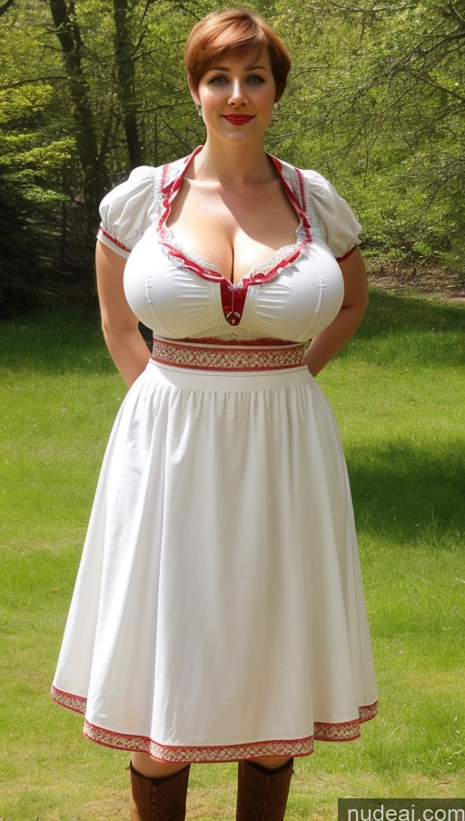 ai nude image of araffe woman in a white dress and brown boots posing for a picture pics of Huge Boobs Western Cleavage Big Ass Thick Big Hips Lipstick Perfect Body Pubic Hair Short Hair Fairer Skin Irish Dirndl Perfect Boobs Chubby