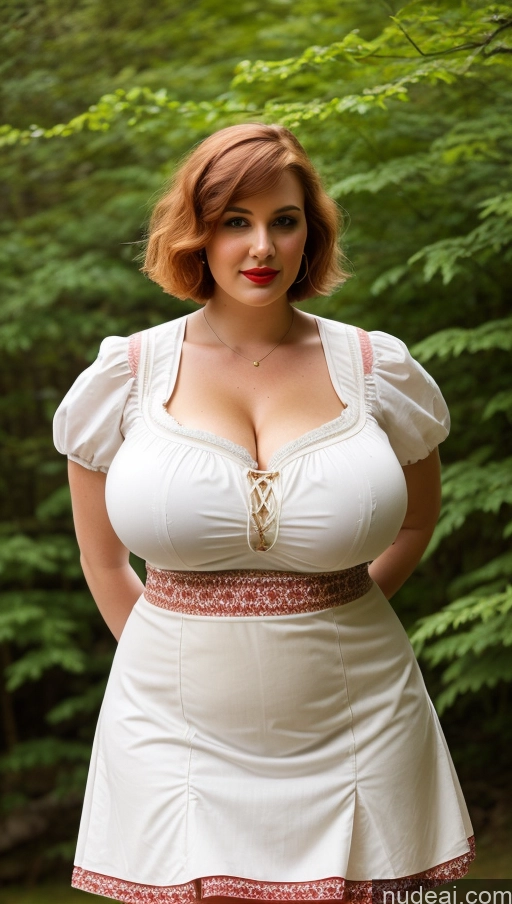 ai nude image of araffe woman in a white dress posing for a picture pics of Huge Boobs Western Cleavage Big Ass Thick Big Hips Lipstick Perfect Body Pubic Hair Short Hair Fairer Skin Irish Dirndl Perfect Boobs Chubby Ginger