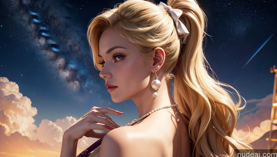 related ai porn images free for Milf One Busty 50s Blonde Ponytail White Stargazing Train Side View Bows Pearl Jewelry Detailed