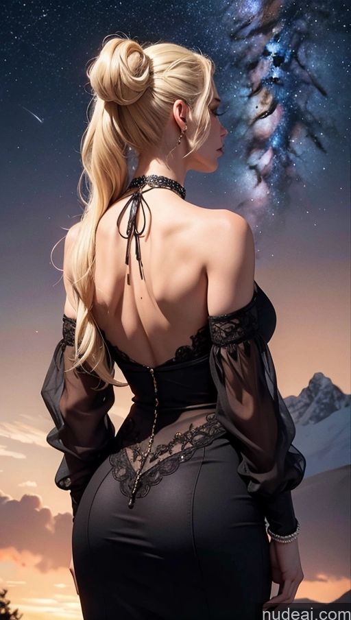 related ai porn images free for Milf One Busty 50s Blonde Ponytail White Stargazing Train Pearl Jewelry Detailed Back View Choker