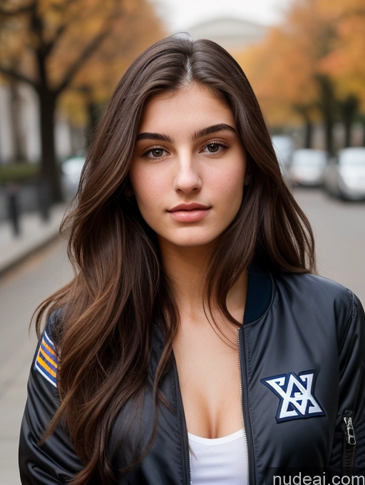 ai nude image of arafed woman in a black jacket and white top standing on a street pics of Sorority Beautiful Perfect Boobs Perfect Body 18 Jewish Bomber