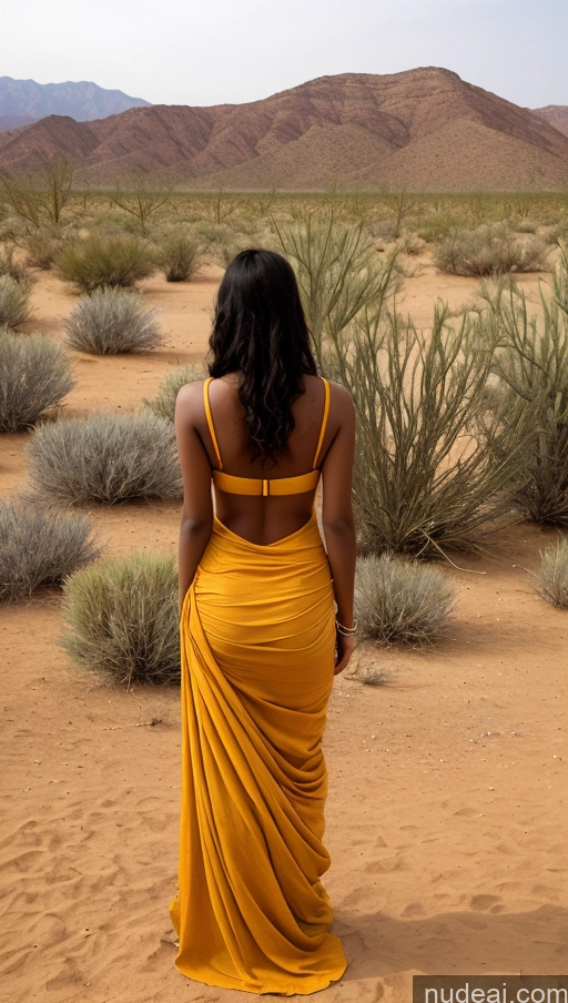 ai nude image of araffe woman in a yellow dress standing in a desert pics of 18 Big Ass Big Hips Dark Skin Oiled Body On Back Indian Back View Salwar Traditional Desert Skinny