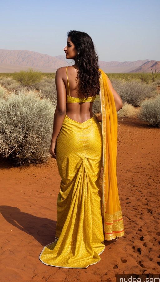 ai nude image of araffe woman in yellow sari standing in desert area pics of 18 Big Ass Big Hips Dark Skin Oiled Body On Back Indian Back View Salwar Traditional Desert Skinny Bright Lighting Detailed