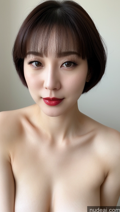 related ai porn images free for Woman One Beautiful Close-up View Fairer Skin Black Hair Lipstick 30s Korean Detailed Bobcut Small Tits