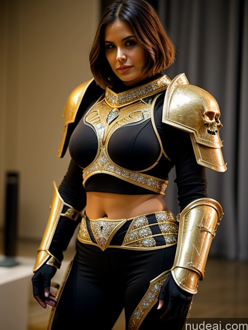 ai nude image of arafed woman in armor poses for a picture in a room pics of Yoga Pants Khorne Perfect Body Perfect Boobs Sexy Face Cleavage Diamond Jewelry Gold Jewelry Jewelry Pearl Jewelry Bobcut Sci-fi Armor