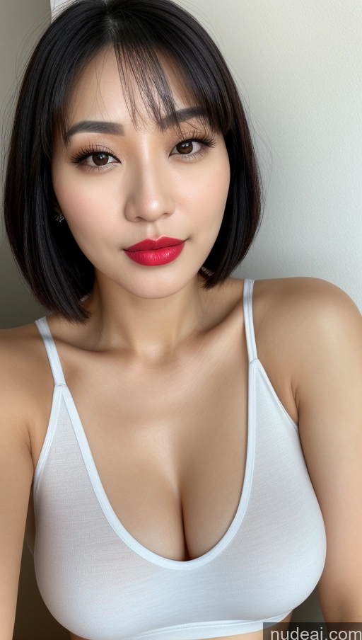 related ai porn images free for Woman One Beautiful Lipstick 30s Black Hair Close-up View Korean Small Tits Tank Top Bobcut