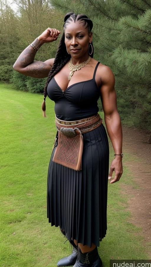 ai nude image of arafed woman in a black dress and a brown belt pics of Muscular Abs Dark Skin African Kilt Viking 80s Braided Ginger Thick Tattoos Fat Traditional Jewelry