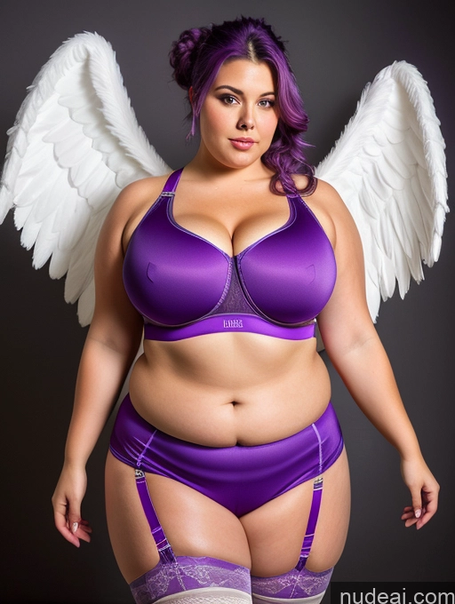 related ai porn images free for Woman Busty Thick Chubby Fat 50s Purple Hair Hair Bun Angel Sports Bra Stockings Detailed Legspread