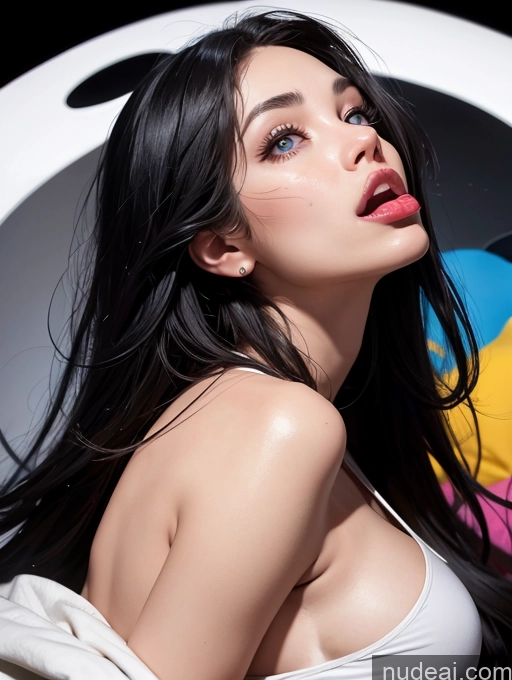 ai nude image of araffed woman with long black hair and blue eyes in a white top pics of Model One Perfect Body Big Ass Beautiful 20s Black Hair Long Hair Ahegao Spanish Surrealist Bedroom Close-up View Gaming Casual