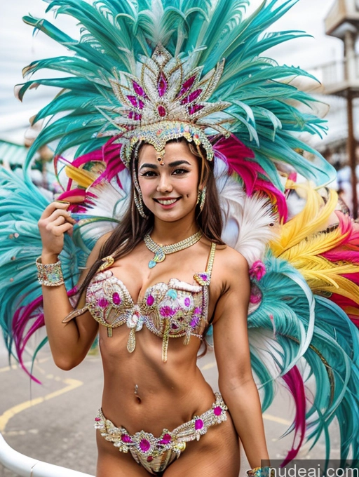 ai nude image of araffe dressed in a colorful costume and feather headdress pics of BeckoningGesture 18 British Small Tits Dance Dress: Samba