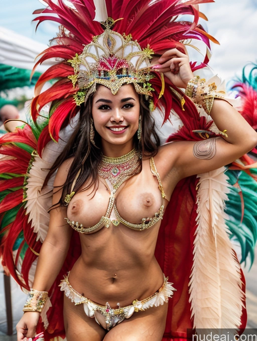 ai nude image of araffe woman in a costume with feathers and a big breast pics of Small Tits 18 British Nude BeckoningGesture Dance Dress: Samba Full Frontal