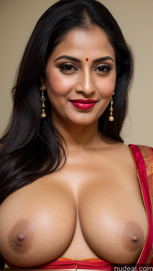 related ai porn images free for Woman One Busty Beautiful Lipstick 40s Black Hair Slicked Indian Close-up View Sari Cleavage