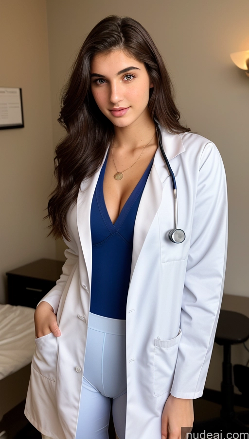 ai nude image of arafed woman in a white lab coat and blue top posing for a picture pics of Sorority Beautiful Perfect Boobs Perfect Body 18 Jewish Cleavage Doctor