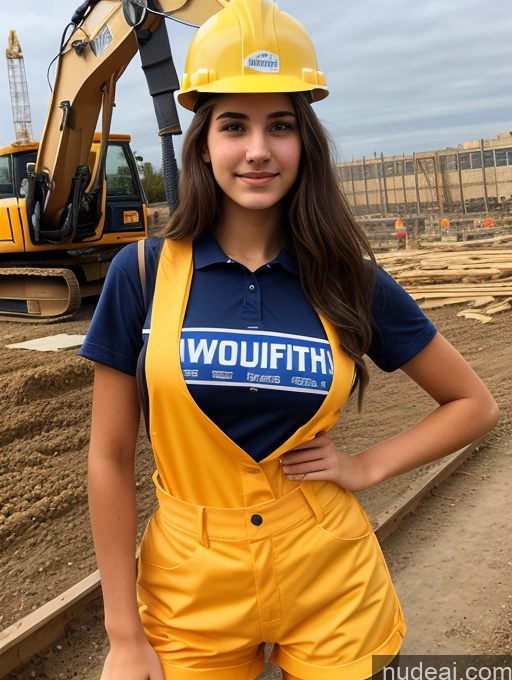 ai nude image of arafed woman in yellow overalls and a hard hat standing in front of a construction site pics of Sorority Beautiful Perfect Boobs Perfect Body 18 Jewish Construction Worker