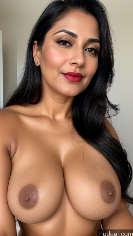 ai nude image of a close up of a woman with a big breast posing for a picture pics of Woman One Beautiful Black Hair Close-up View Busty 40s Indian Lipstick Slicked