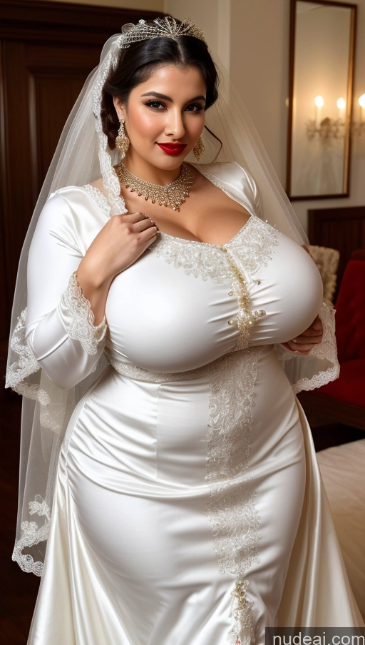 ai nude image of araffe woman in a wedding dress posing for a picture pics of Huge Boobs Perfect Boobs Busty Beautiful Big Ass Lipstick Thick Big Hips Perfect Body 60s Dress Traditional Wedding Pearl Jewelry Victorian