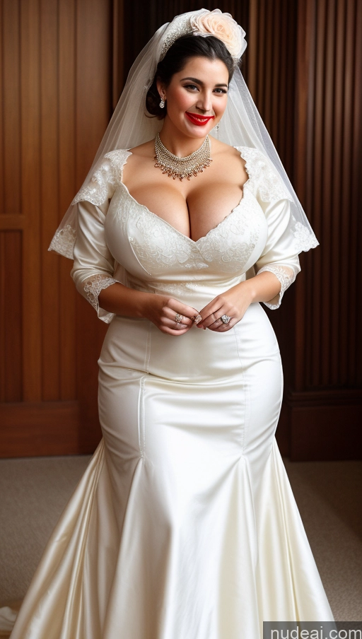 ai nude image of arafed woman in a wedding dress posing for a picture pics of Huge Boobs Perfect Boobs Busty Beautiful Big Ass Lipstick Thick Big Hips Perfect Body 60s Dress Traditional Wedding Pearl Jewelry Victorian Happy 40s