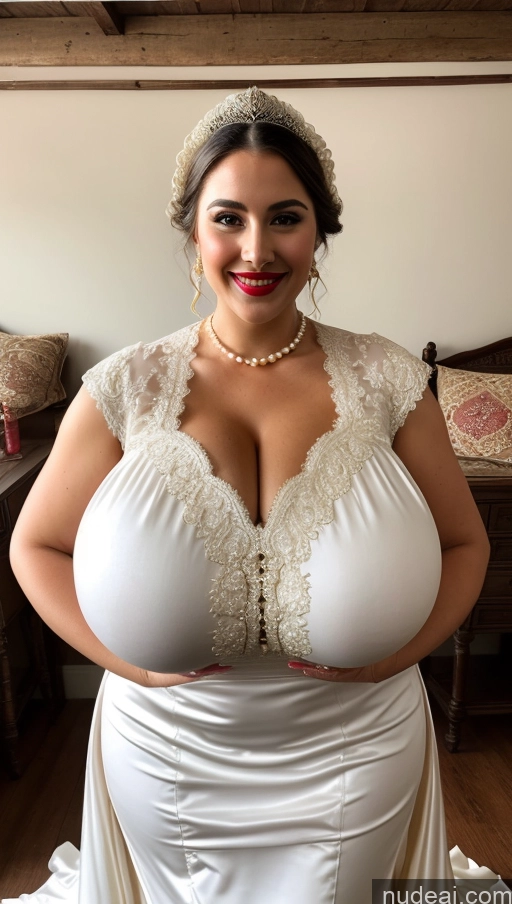 ai nude image of araffe woman in a wedding dress posing for a picture pics of Huge Boobs Perfect Boobs Busty Beautiful Big Ass Lipstick Thick Big Hips Perfect Body Dress Traditional Wedding Pearl Jewelry Victorian Medieval Cleavage Sexy Face Happy