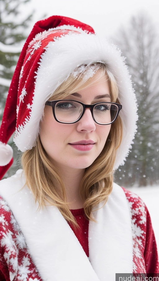 ai nude image of blond woman wearing glasses and a santa hat in the snow pics of Small Tits Glasses Thick Chubby Big Hips Short Fairer Skin 18 Sexy Face Blonde Messy White Snow Santa