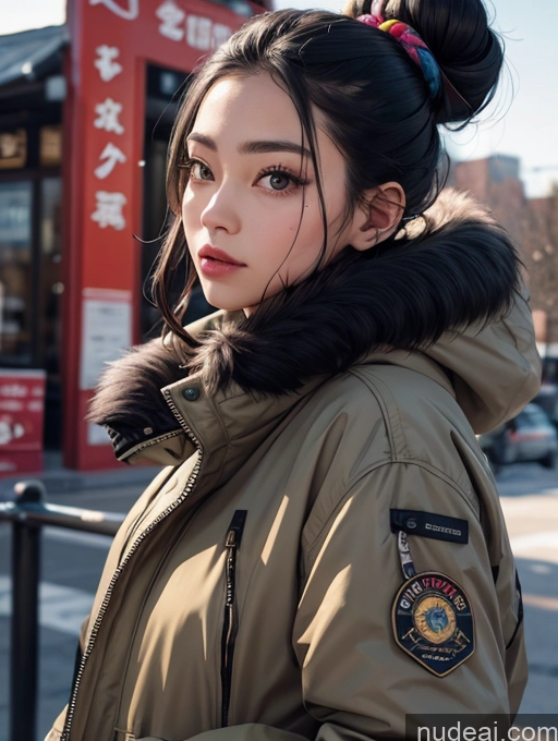 related ai porn images free for Asian Woman Hair Bun Black Hair Parka